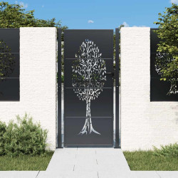 Portão de jardim antracite 100x200 cm aço design árvore