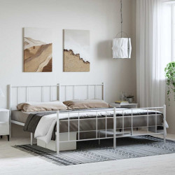 Estrutura de cama com cabeceira e pés 193x203 cm metal branco