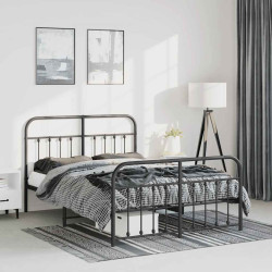 Estrutura de cama com cabeceira e pés 150x200 cm metal preto