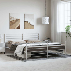Estrutura de cama com cabeceira e pés 193x203 cm metal branco