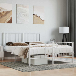 Estrutura de cama com cabeceira e pés 140x190 cm metal branco