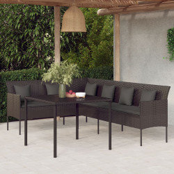 2 Pcs conjunto de jantar p/ jardim c/ almofadões vime PE preto