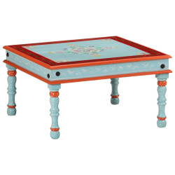Mesa de centro pintada à mão mangueira maciça azul