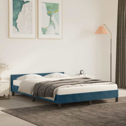 Estrutura de cama sem colchão 140x190 cm veludo azul-escuro
