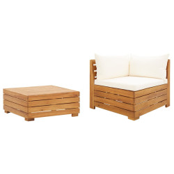 2 Pcs conjunto lounge de jardim c/ almofadões acácia maciça