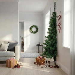 Meia árvore de natal artificial com suporte 240 cm PVC verde