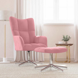 Cadeira de descanso com banco veludo rosa