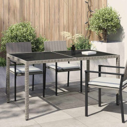 Mesa de jardim 150x90x75 cm vidro temperado e vime PE cinzento