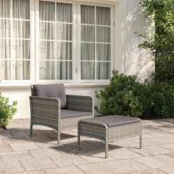 2 Pcs conjunto lounge de jardim c/ almofadões vime PE cinzento