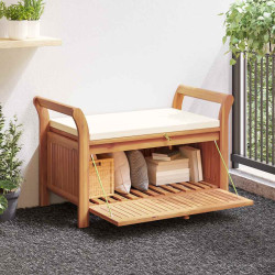 Banco de arrumação p/ jardim c/ almofadão 91 cm acácia maciça