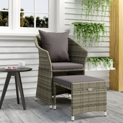 2 Pcs conjunto lounge de jardim c/ almofadões vime PE cinzento