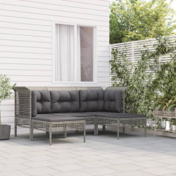 5 Pcs conjunto lounge de jardim c/ almofadões vime PE cinzento