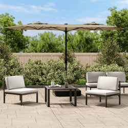 Guarda-sol jardim cabeça dupla/LED 316x145 cm cinza-acastanhado