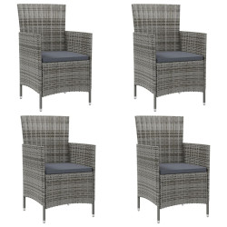 Cadeiras de jardim c/ almofadões 4 pcs vime PE cinzento