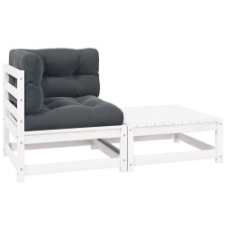 2 Pcs conj. lounge de jardim c/ almofadões pinho maciço branco