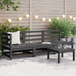 3 Pcs conjunto lounge de jardim pinho maciço cinzento