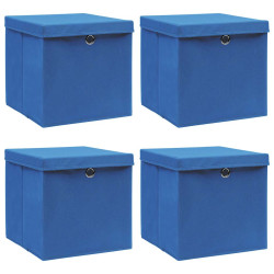 Caixas de arrumação com tampas 4 pcs 32x32x32 cm tecido azul