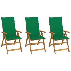 Cadeiras de jardim dobráveis c/ almofadões 3 pcs acácia maciça