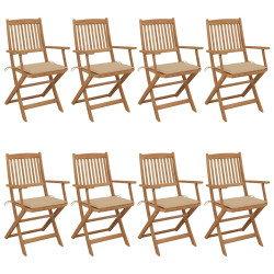 Cadeiras de jardim dobráveis 8 pcs c/ almofadões acácia maciça
