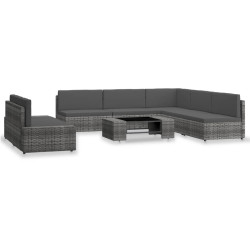 7 Pcs conjunto lounge de jardim vime PE cinzento