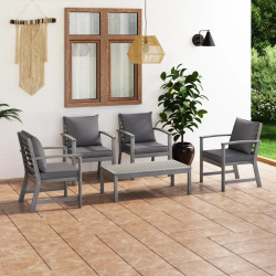 5 Pcs conj. lounge jardim c/ almofadões acácia maciça cinzento