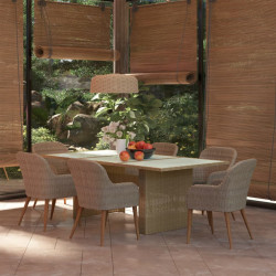 7 Pcs conjunto de jantar para jardim vime PE castanho