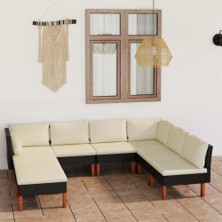 8 Pcs conjunto lounge de jardim c/ almofadões vime PE preto