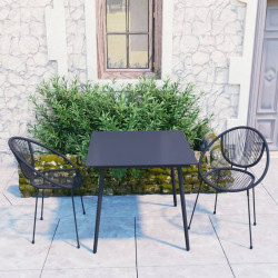 3 Pcs conjunto de jantar para exterior vime de PVC preto