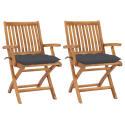 Cadeiras de jardim c/ almofadões antracite 2 pcs teca maciça