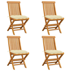 Cadeiras de jardim c/ almofadões branco nata 4 pcs teca maciça