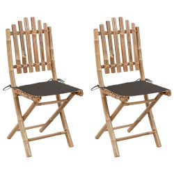 Cadeiras de jardim dobráveis c/ almofadões 2 pcs bambu