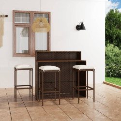 4 Pcs conjunto de bar para jardim com almofadões castanho
