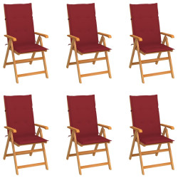 Cadeiras de jardim almofadões vermelho tinto 6 pcs teca maciça