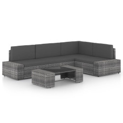 5 Pcs conjunto lounge de jardim c/ almofadões vime PE cinzento