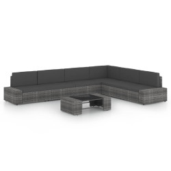 7 Pcs conjunto lounge de jardim c/ almofadões vime PE cinzento