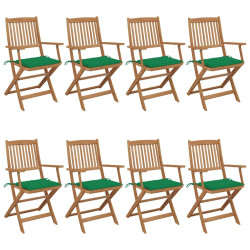 Cadeiras de jardim dobráveis 8 pcs c/ almofadões acácia maciça