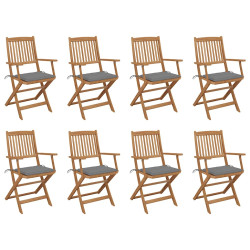 Cadeiras de exterior dobráveis c/ almofadões 8pcs acácia maciça