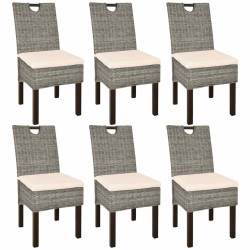 Cadeiras de jantar, 6 pcs, vime kubu madeira de mangueira