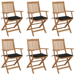 Cadeiras de jardim dobráveis c/ almofadões 6 pcs acácia maciça
