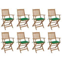 Cadeiras de exterior dobráveis c/ almofadões 8pcs acácia maciça