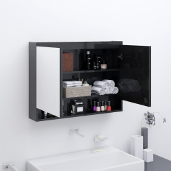 Armário espelhado p/ casa banho 80x15x60 cm MDF preto brilhante