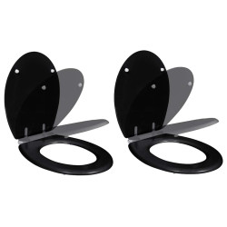 Assentos de sanita com tampas de fecho suave 2 pcs MDF preto