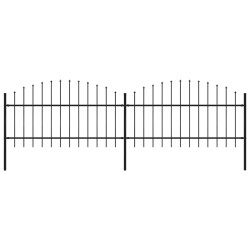 Cerca de jardim com topo em forma de lança em aço 337x125 cm, preta