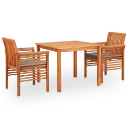 3 Pcs conjunto de jantar exterior c/ almofadões acácia maciça