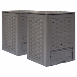 Compostores jardim 2pcs 60x60x83cm 600l plástico vime castanho