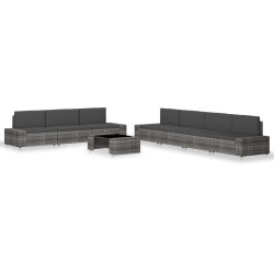 8 Pcs conjunto lounge de jardim vime PE cinzento