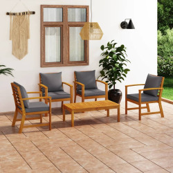5 Pcs conjunto lounge de jardim c/ almofadões acácia maciça