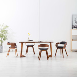 Cadeiras de jantar 4 pcs tecido/madeira curvada cinzento-escuro