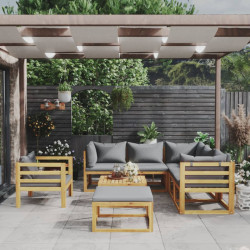 8 Pcs conjunto lounge de jardim com almofadões acácia maciça
