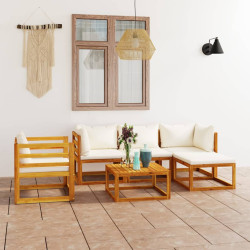 6 Pcs conjunto lounge jardim c/ almofadões acácia maciça creme